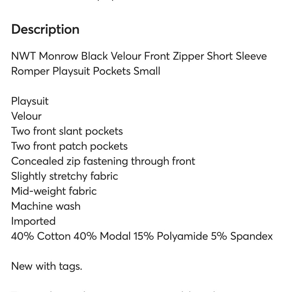 MONROW NWT VELOUR PLAYSUIT - Picture 5 of 5